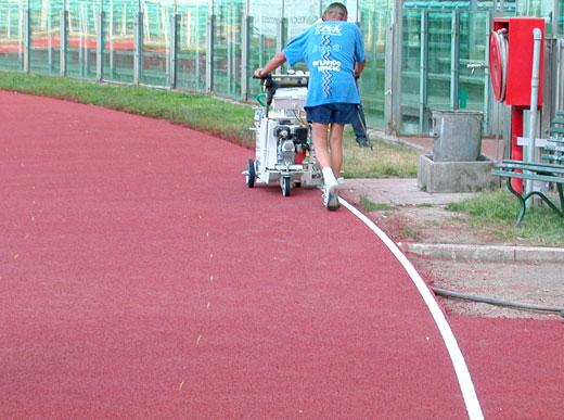 H5-1 with sports facilities equipment marking the running track in the Olympic stadium in Rome